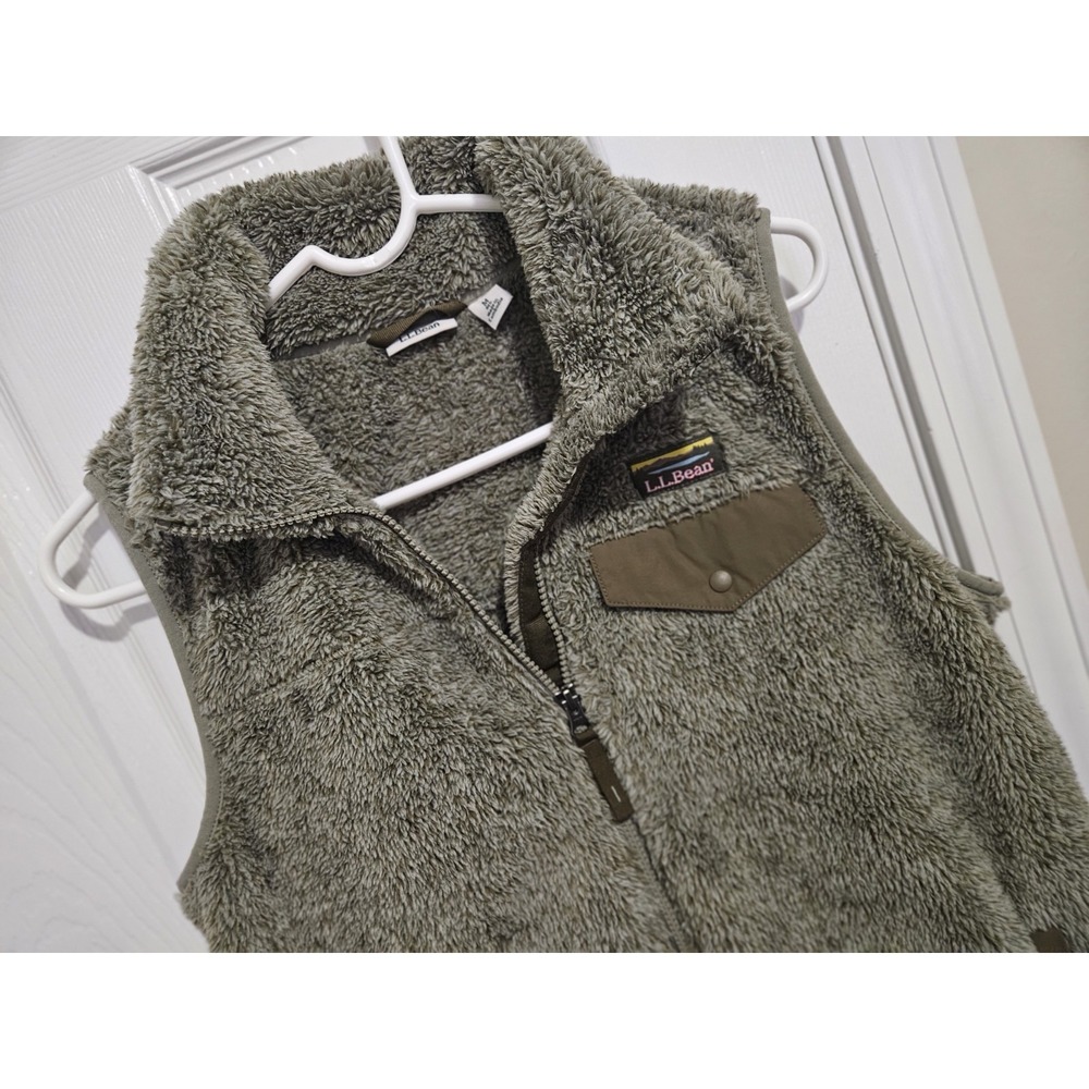 VTG L.L Bean Mens Mountain Pile Sherpa Fleece Vest Size M Olive‎ Green Full Zip